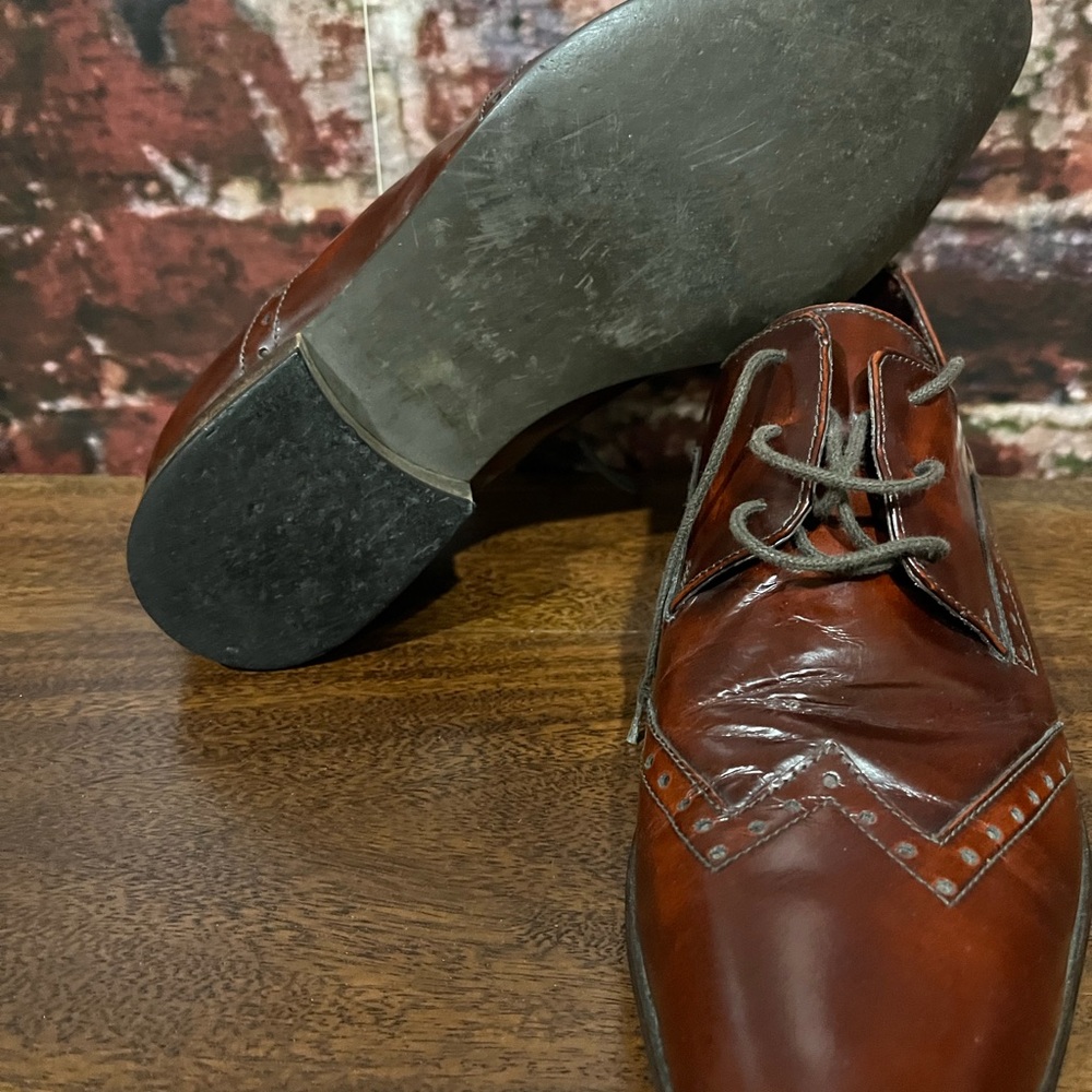 Men's Italian Brown Leather Dress Shoes (Marco Ferritti) - Picture 4 of 6